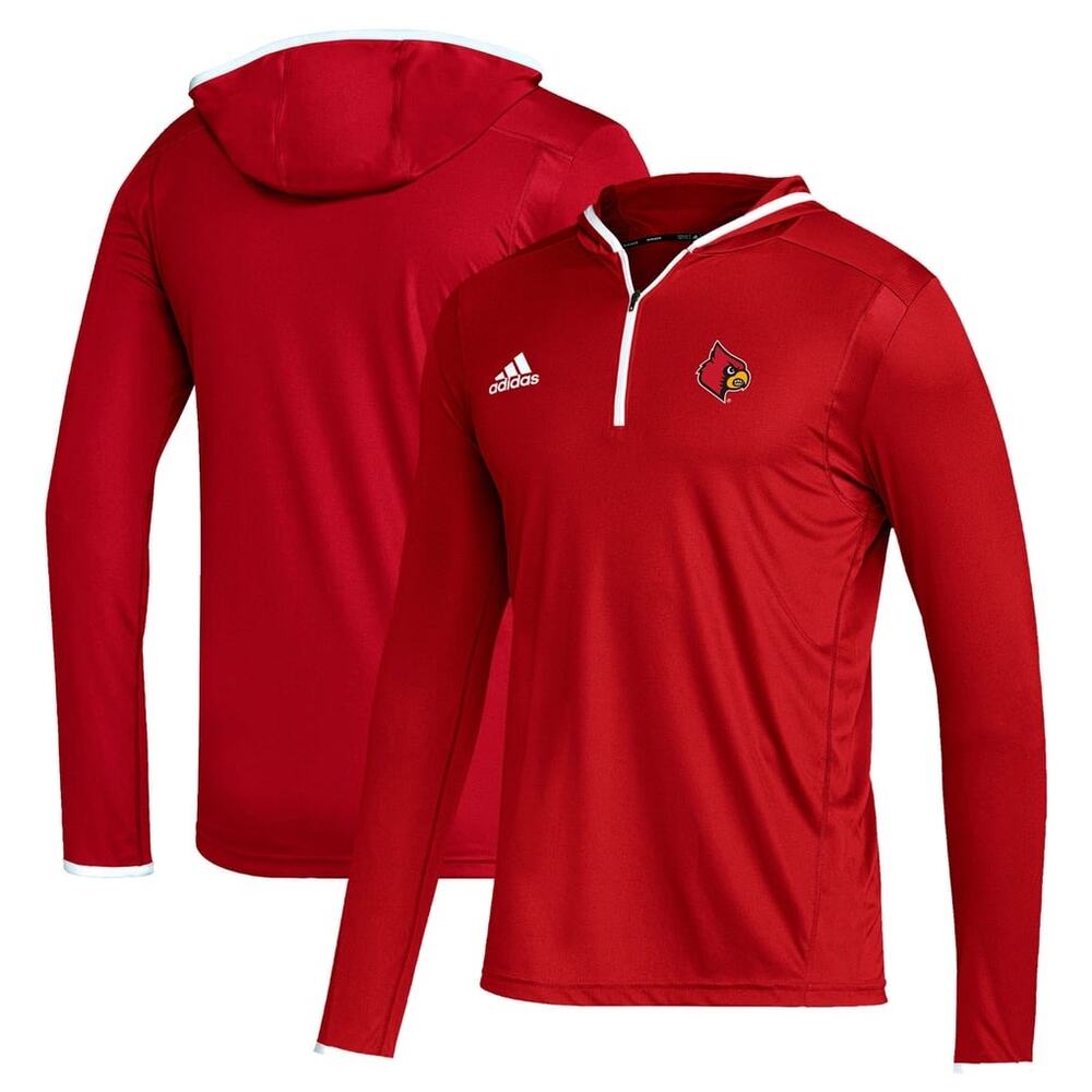 Men's adidas Louisville Cardinals Sideline Team Issued Hooded Quarter-Zip